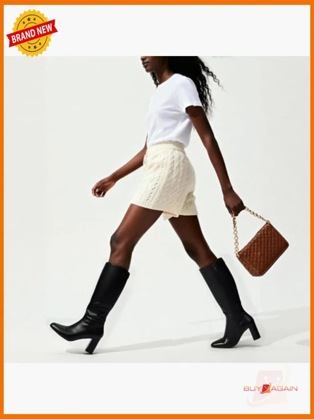 Knee High Boots Chunky Heel Rounded Toe Tall Boots for Women - Picture 3 of 7